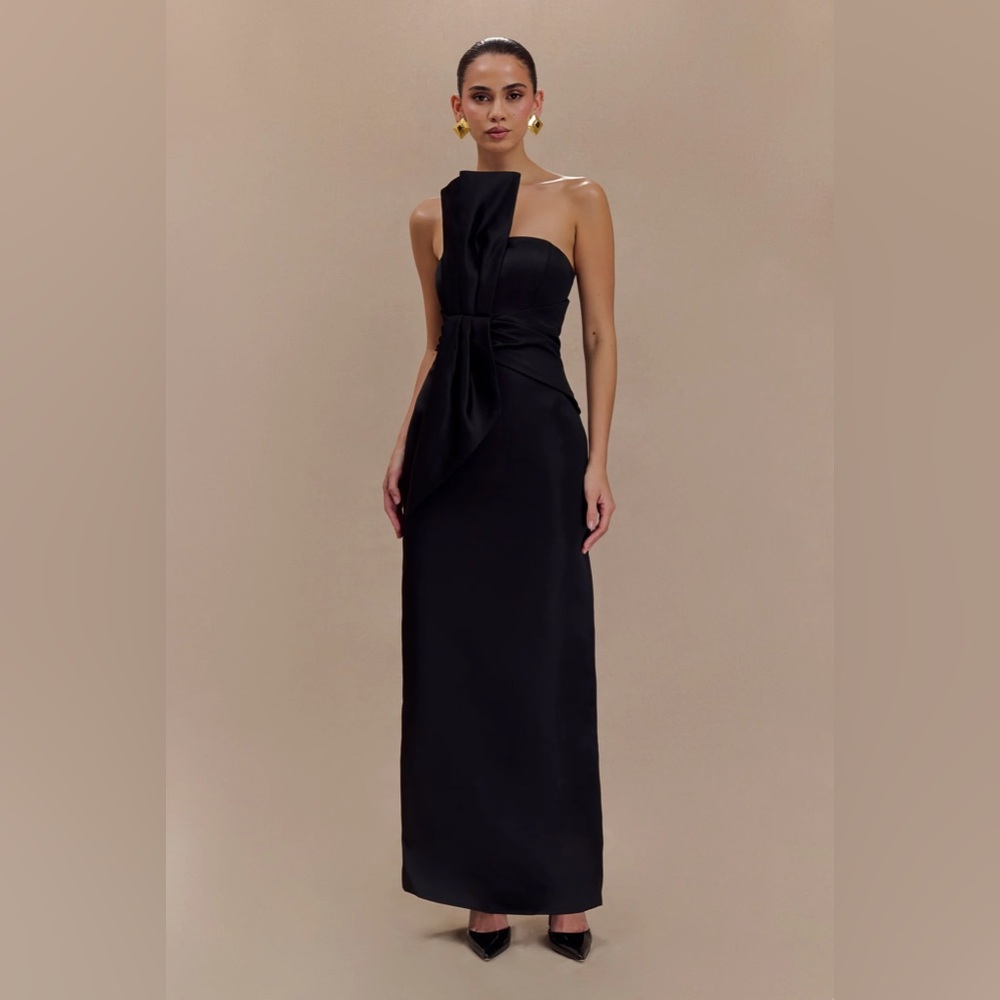 Meshki Strapless Satin Structured Maxi Dress - Black